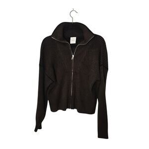 Varley Women's Full Zip Sweater Size Medium Dark Brown Ribbed Long Sleeves